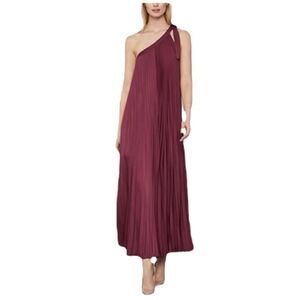 BCBGMAXAZRIA Boho Pleated Strapless Tie-Shoulder Maxi Dress Burgundy Merlot S